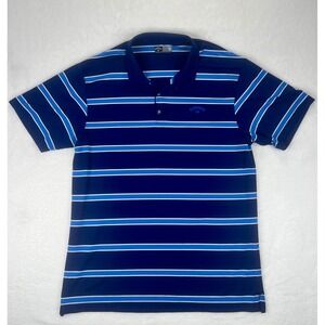 Callaway Mens Blue White Stripe Golf Polo Shirt XXL Eagle Logo Short Sleeve